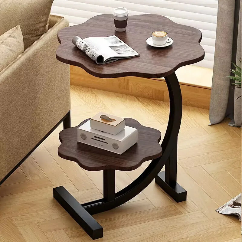 Portable Mini Side Table – Wood and Stainless Steel, Modern Design for Balcony or Bedroom