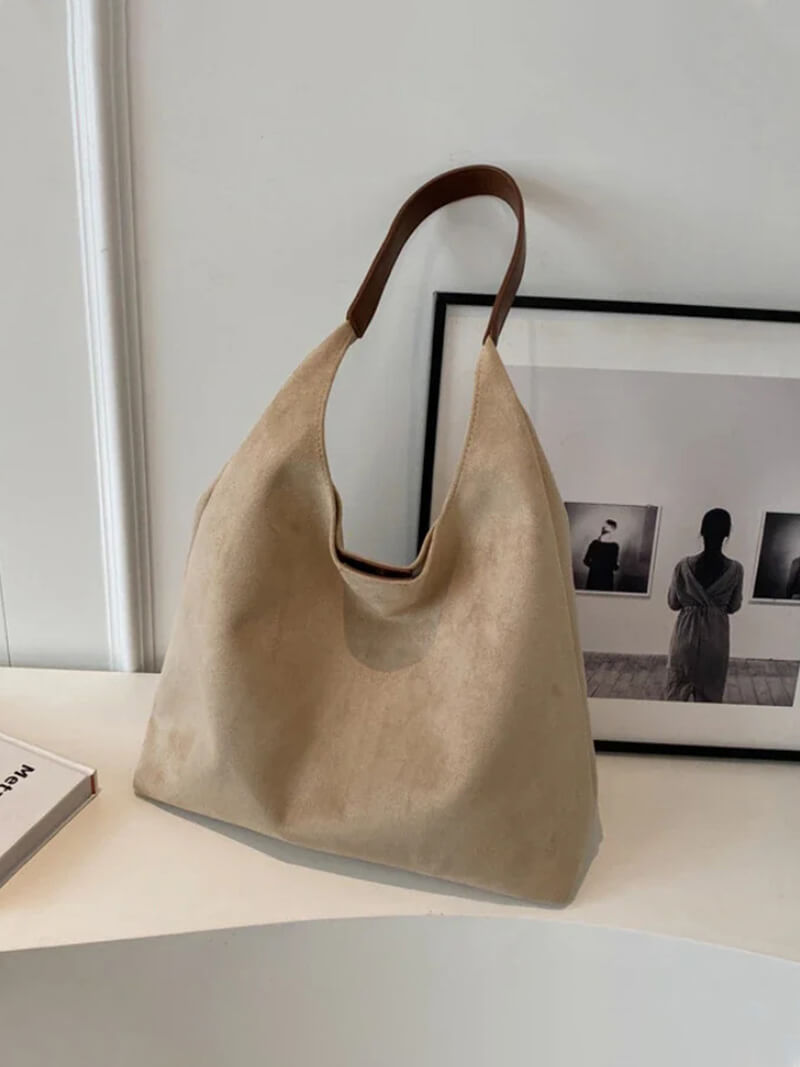 Ladies Spacious Hobo Shoulder Bag - Suede, Soft Bag for Daily Use