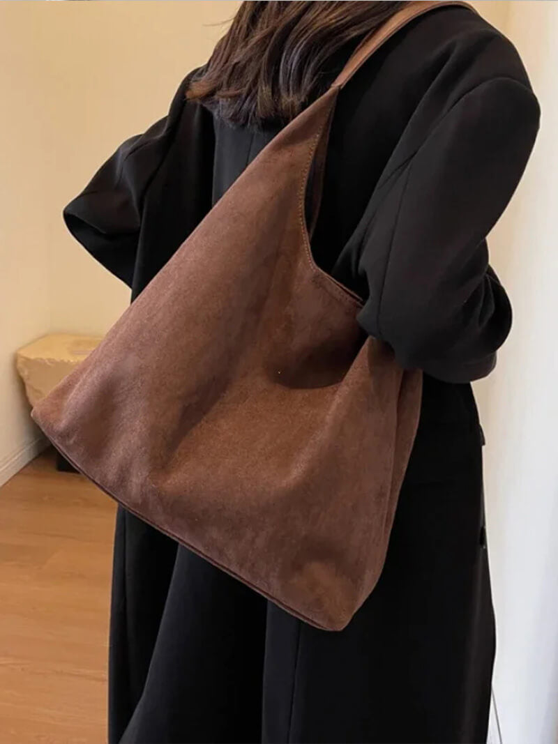 Ladies Spacious Hobo Shoulder Bag - Suede, Soft Bag for Daily Use
