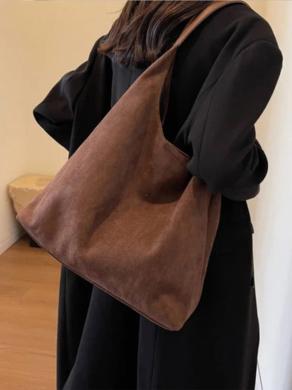 Ladies Spacious Hobo Shoulder Bag - Suede, Soft Bag for Daily Use
