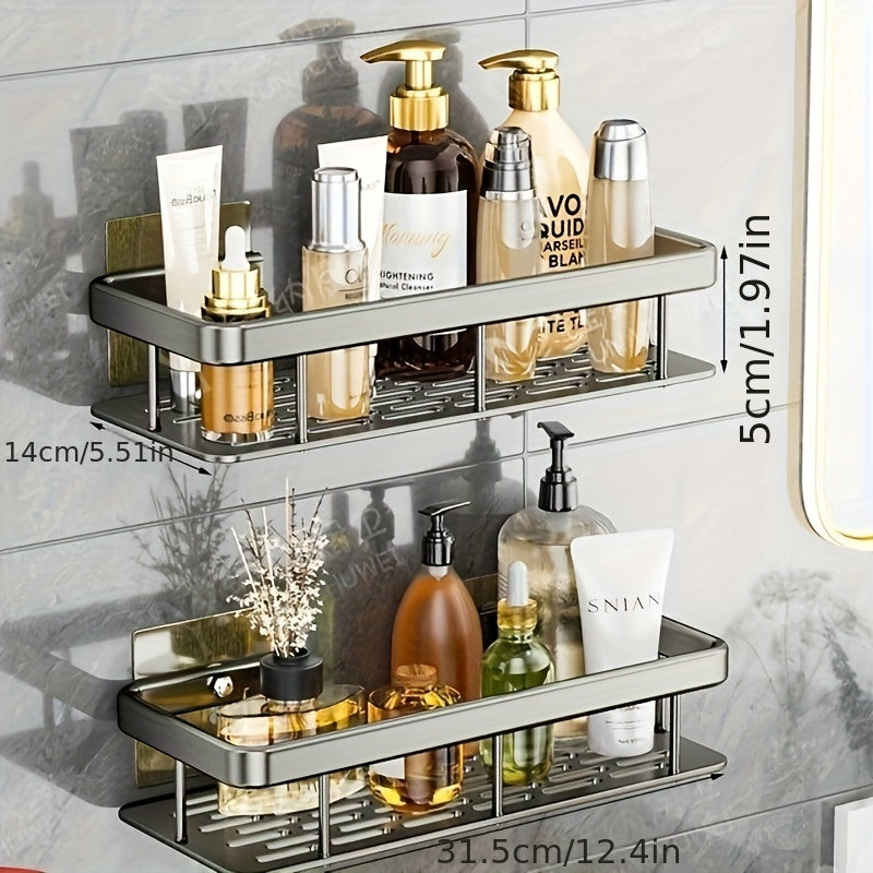 Dobbelt Vægreol – Space-Aluminium, Moderne design til badeværelse eller bruser med hylde til kosmetik og plejeprodukter