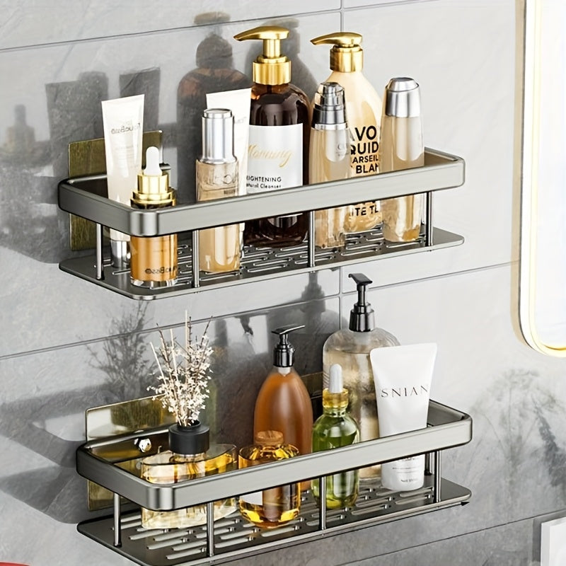 Dobbelt Vægreol – Space-Aluminium, Moderne design til badeværelse eller bruser med hylde til kosmetik og plejeprodukter