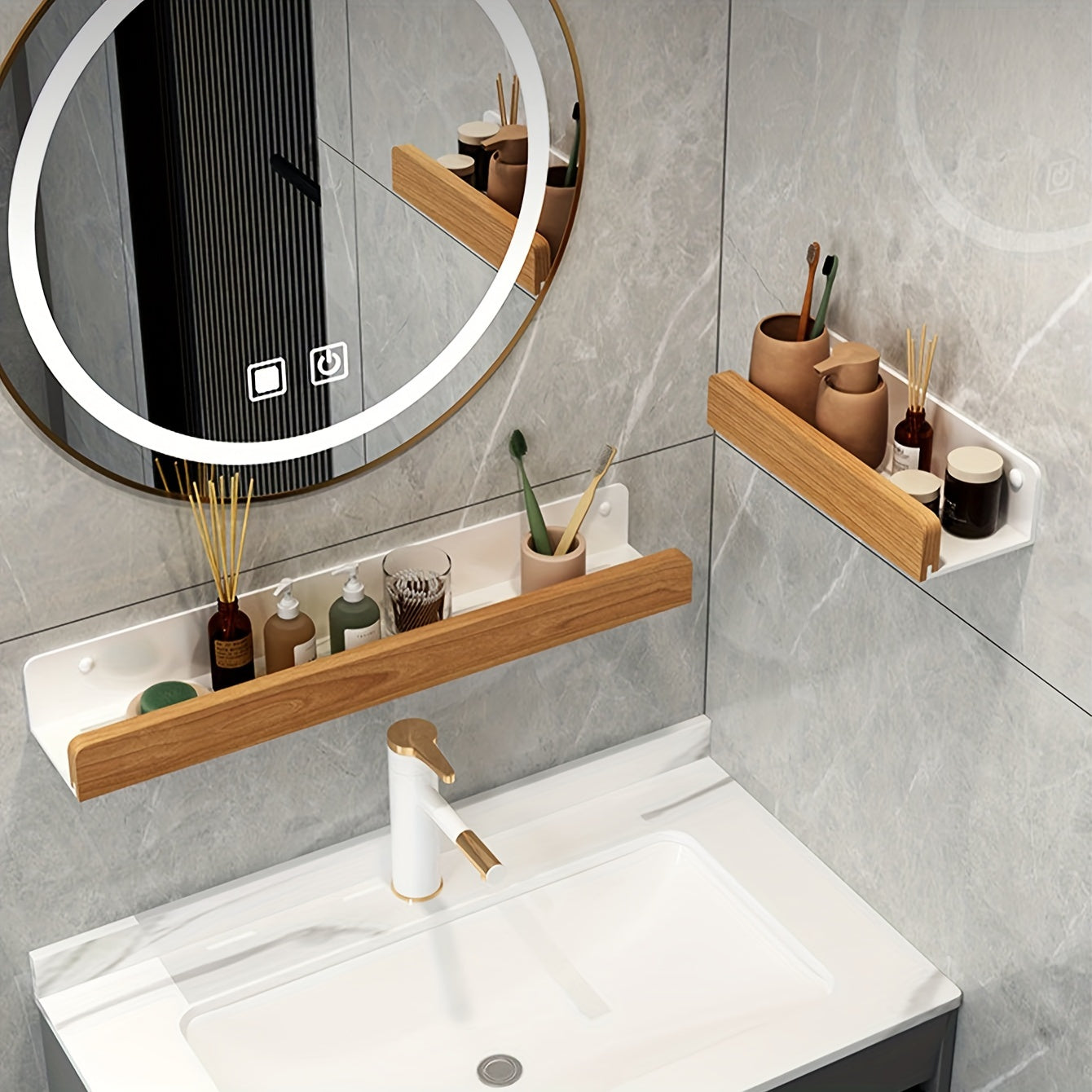 Bathroom wall shelf – Black wrought iron, modern and drill-free shelf for shampoo and cosmetics