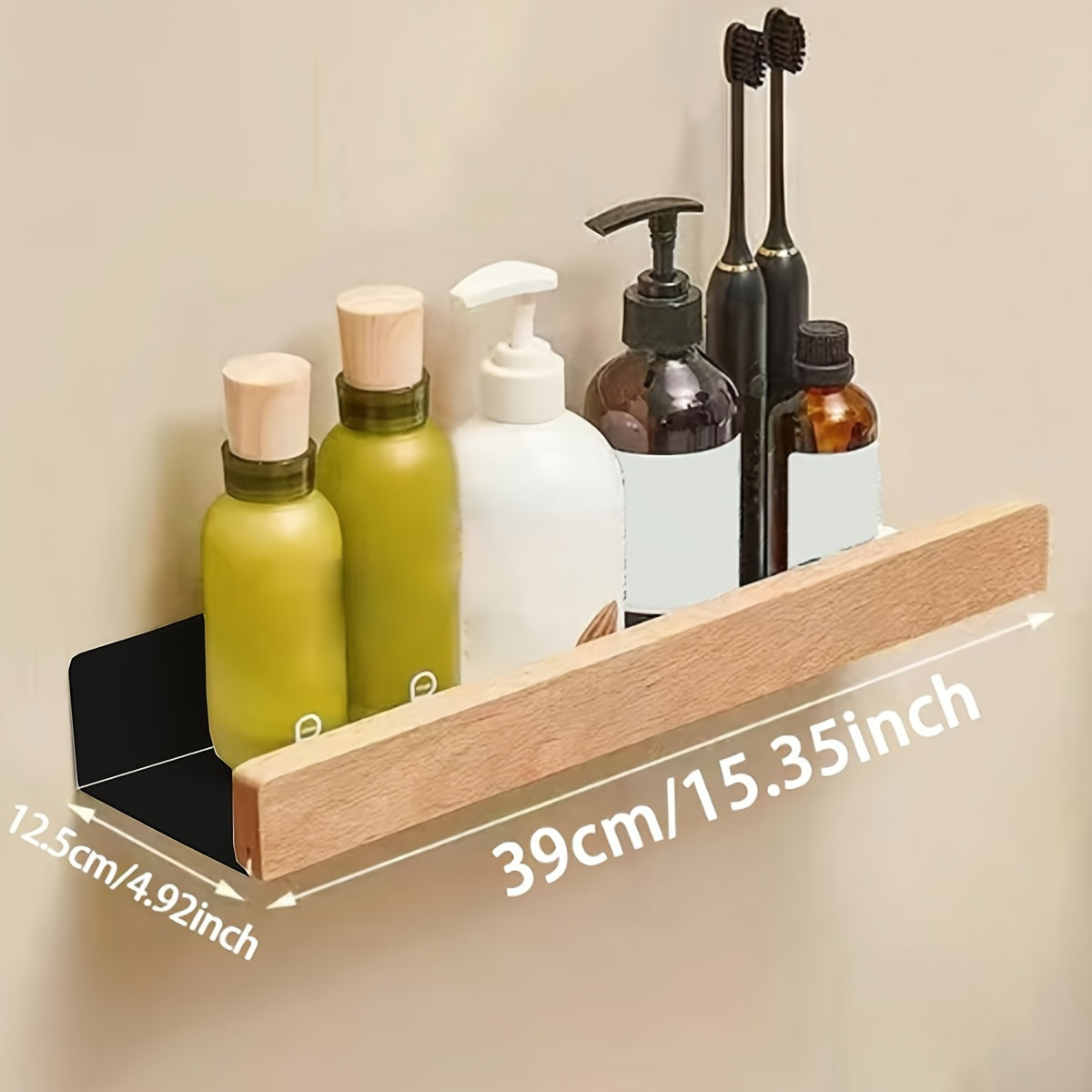 Bathroom wall shelf – Black wrought iron, modern and drill-free shelf for shampoo and cosmetics
