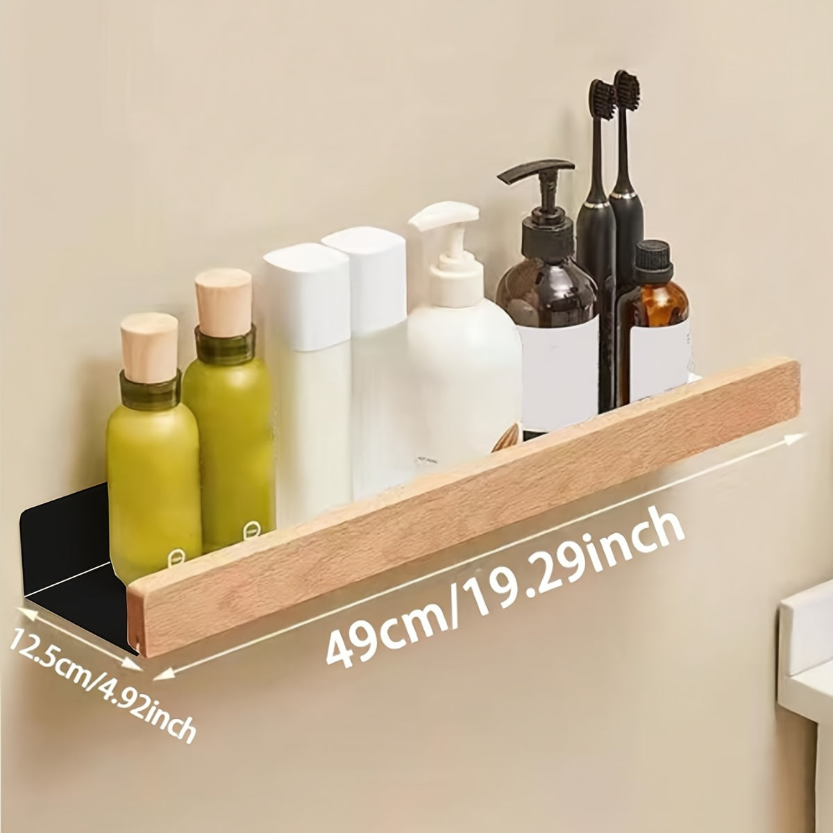 Bathroom wall shelf – Black wrought iron, modern and drill-free shelf for shampoo and cosmetics