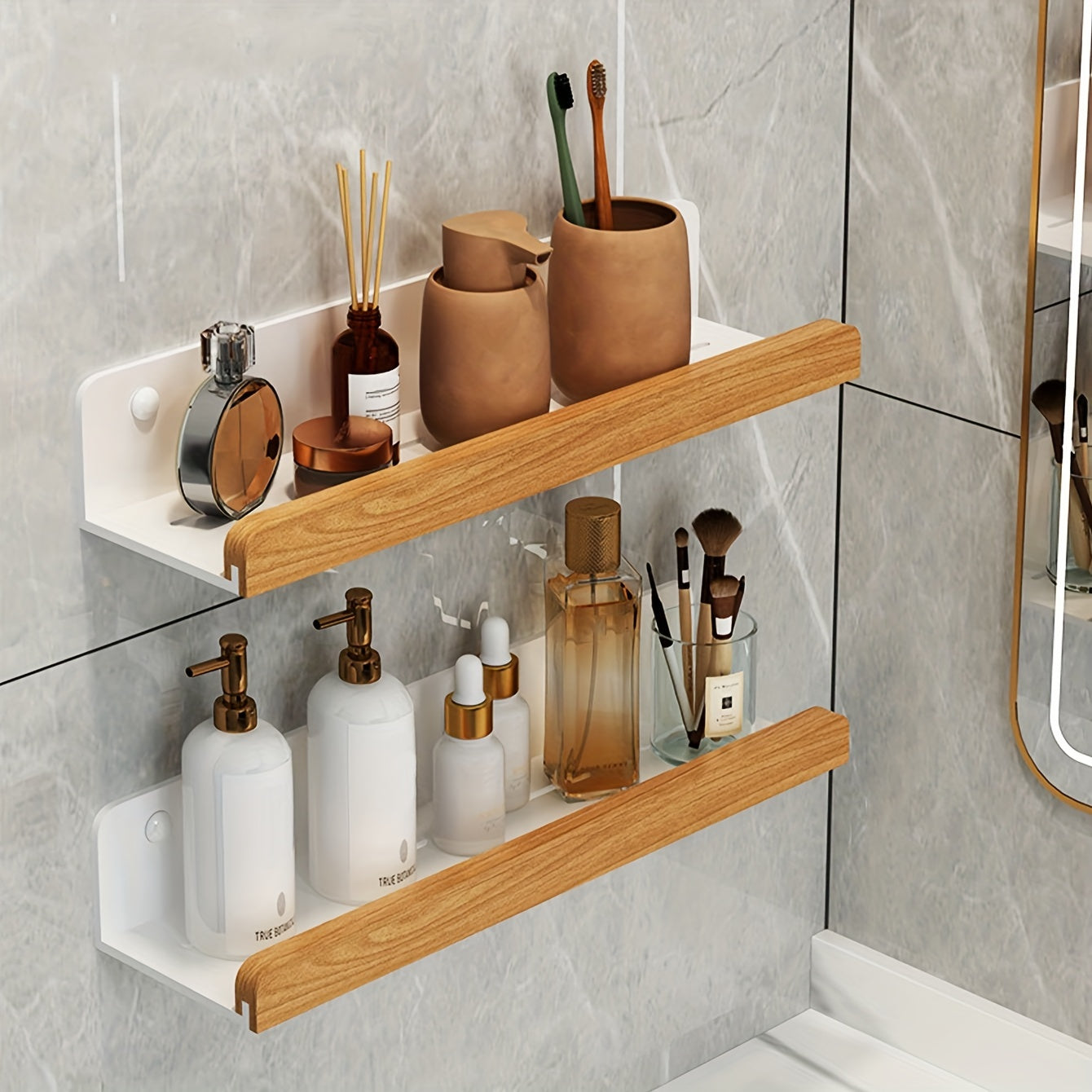 Bathroom wall shelf – Black wrought iron, modern and drill-free shelf for shampoo and cosmetics