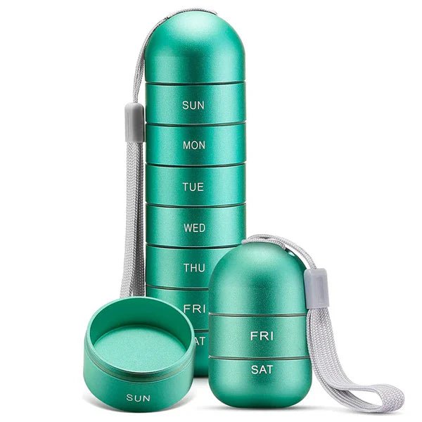 Pill Box – Portable 7-day organizer in a compact design for home use or travel
