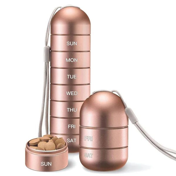 Pill Box – Portable 7-day organizer in a compact design for home use or travel