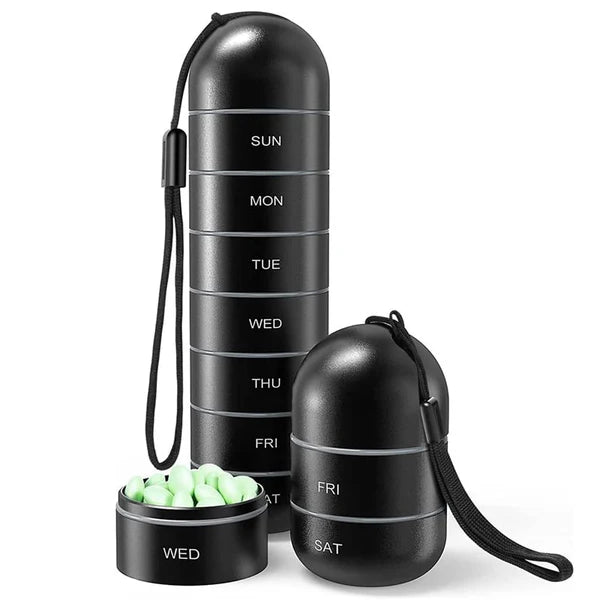 Pill Box – Portable 7-day organizer in a compact design for home use or travel