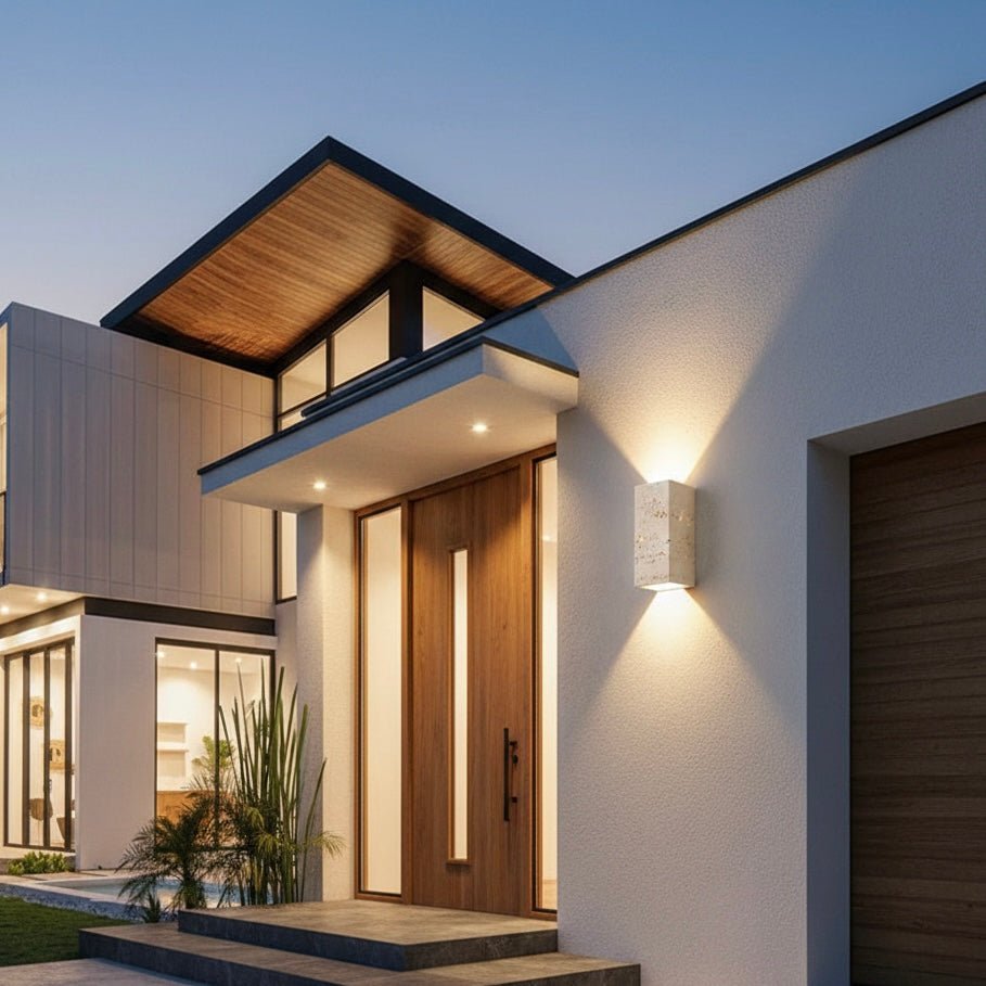 Udendørs Væglampe – Gul Travertin, Moderne Design til Terrasse, Balkon eller Entré