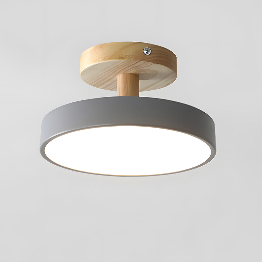 Loftlampe Skandinavisk Stil med Trædetalje og Pastelfarvet Skærm