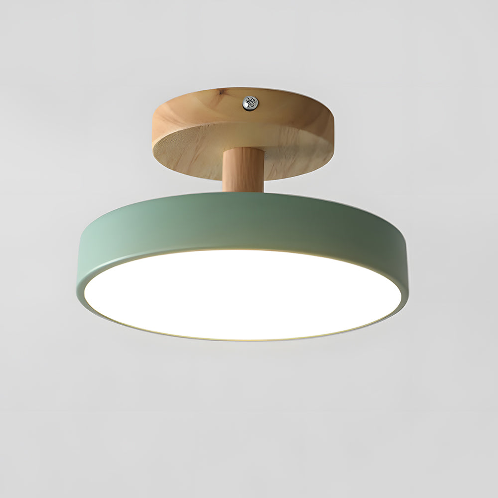 Loftlampe Skandinavisk Stil med Trædetalje og Pastelfarvet Skærm