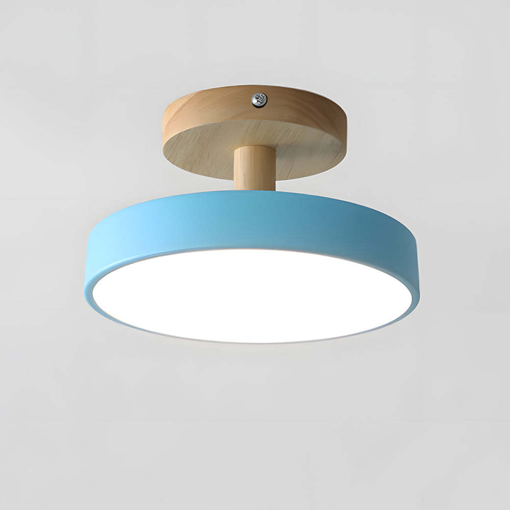 Loftlampe Skandinavisk Stil med Trædetalje og Pastelfarvet Skærm