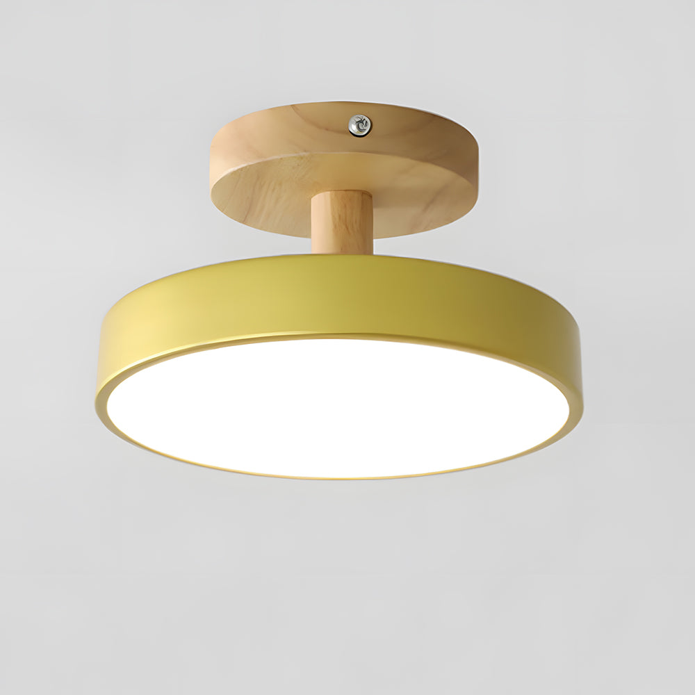 Loftlampe Skandinavisk Stil med Trædetalje og Pastelfarvet Skærm