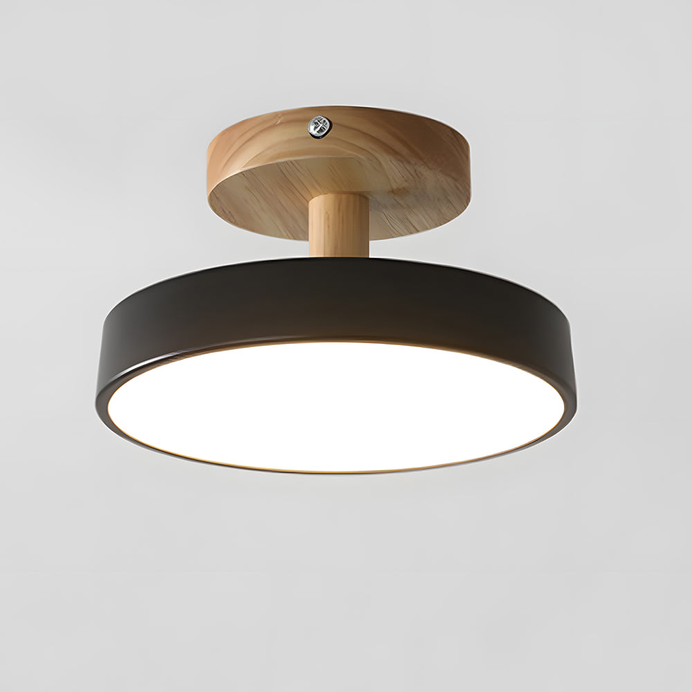 Loftlampe Skandinavisk Stil med Trædetalje og Pastelfarvet Skærm