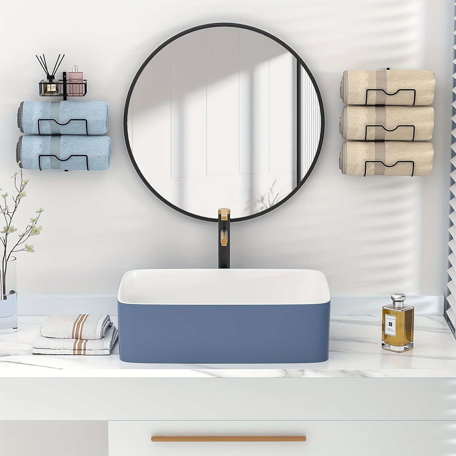 Håndklædehouder – Smedejern, Goudkleurige Accenten, Modern Design voor Badkamer of Gæstetoilet