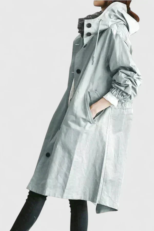 Dame Oversized Jakke med Hætte - Vandafvisende Frakke