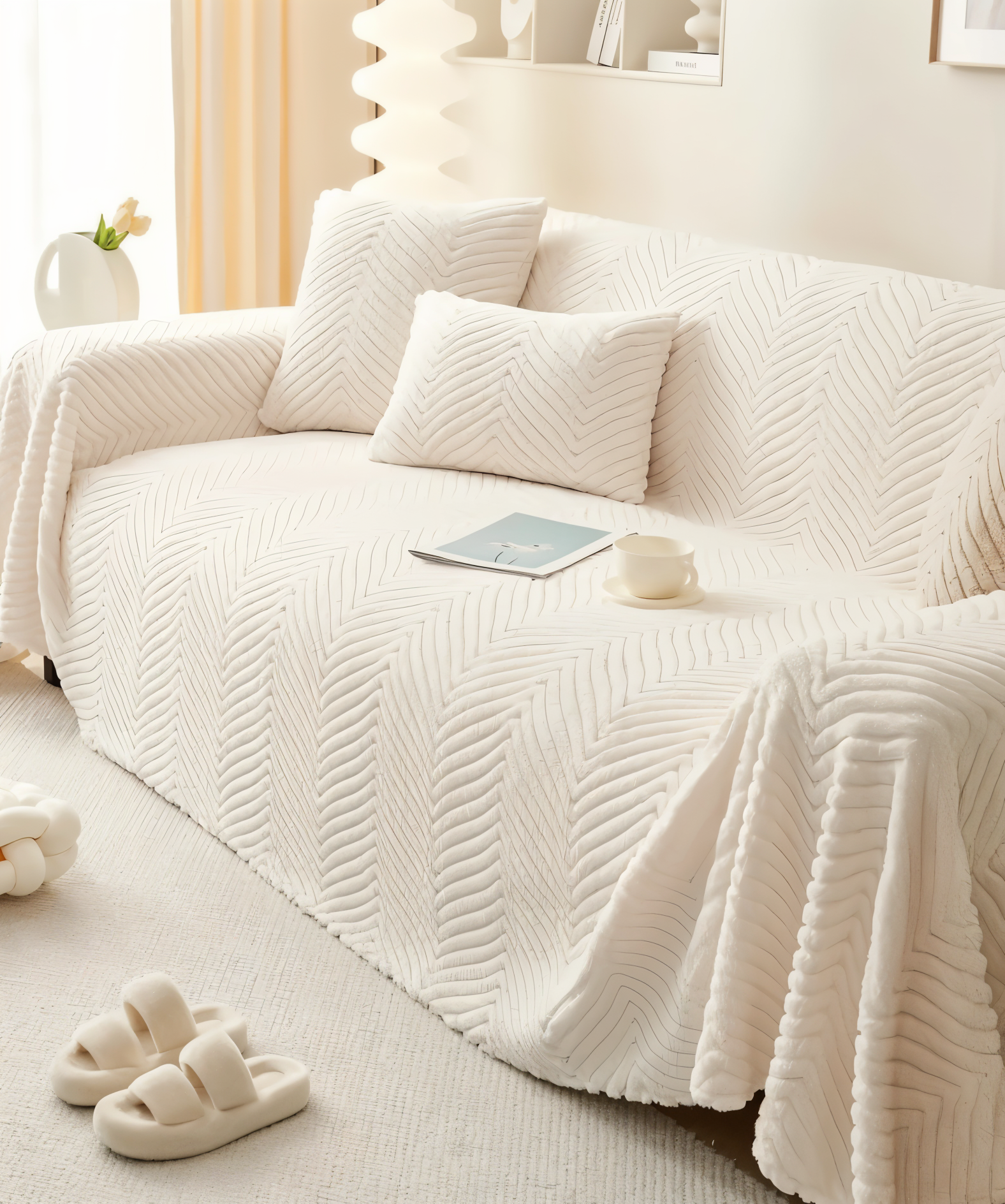 Sofa cover – Geometric design in Shu-velvet, slip-resistant protection for pets and living room