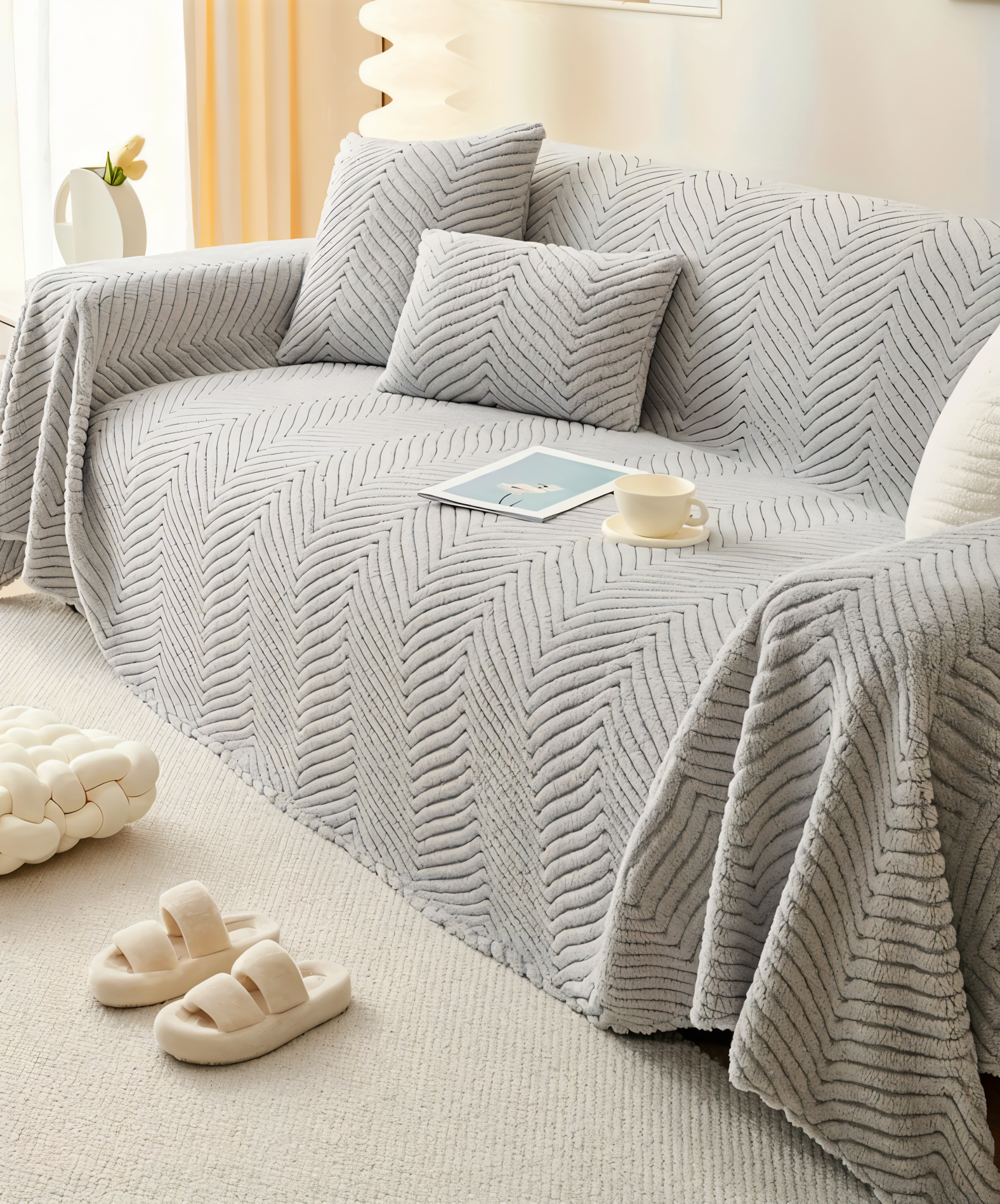 Sofa cover – Geometric design in Shu-velvet, slip-resistant protection for pets and living room
