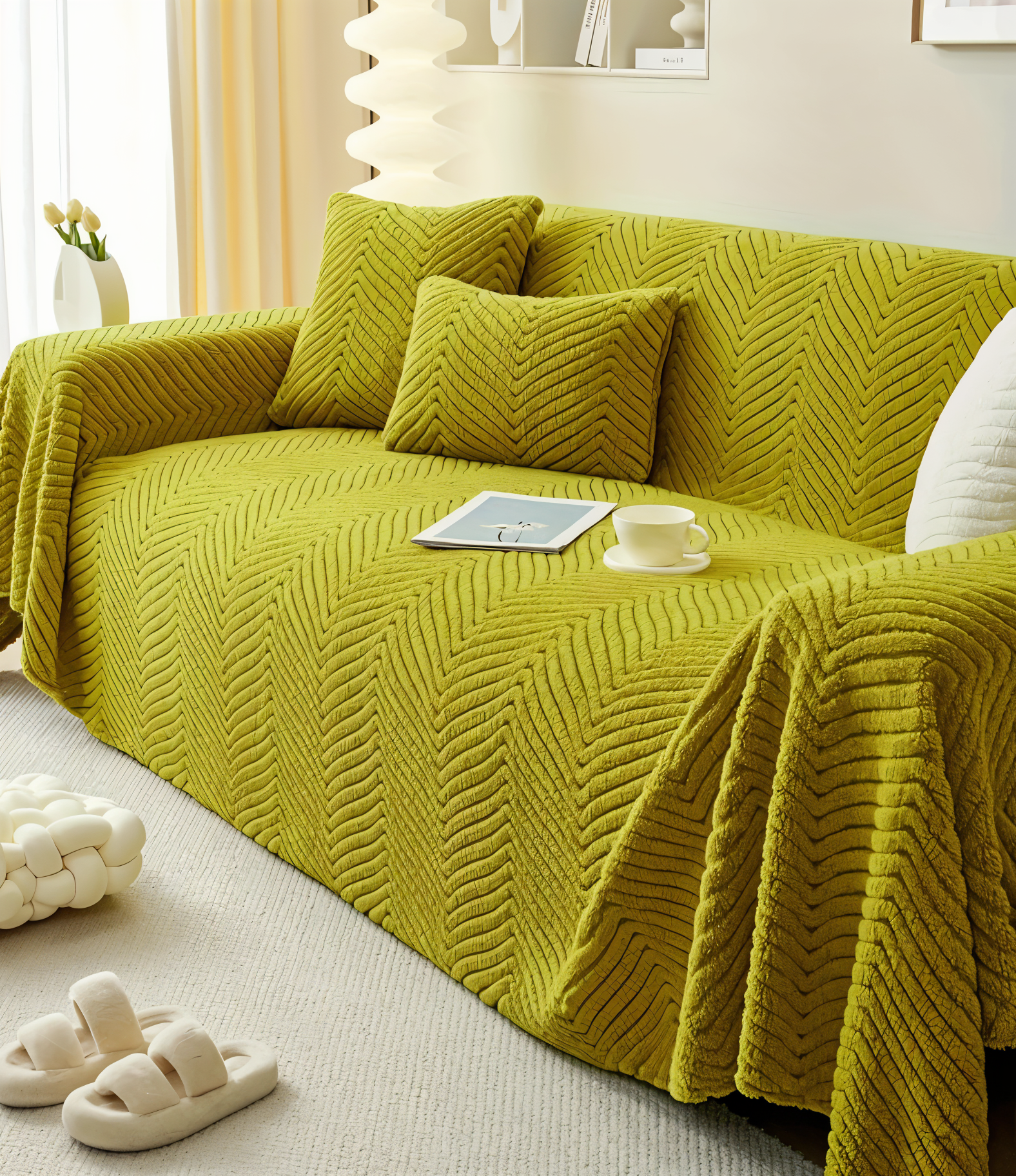 Sofa cover – Geometric design in Shu-velvet, slip-resistant protection for pets and living room