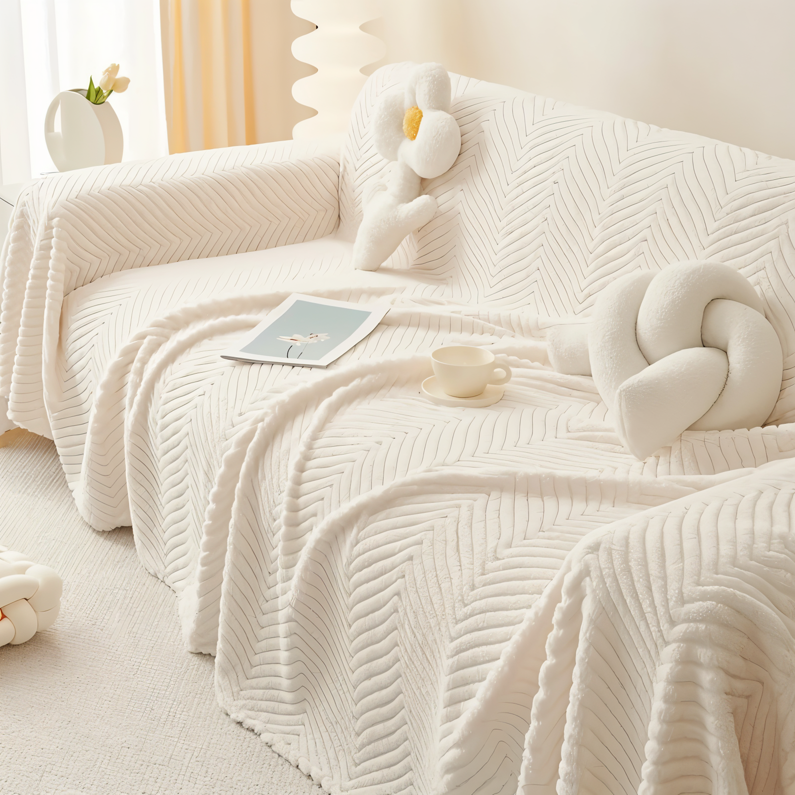 Sofa cover – Geometric design in Shu-velvet, slip-resistant protection for pets and living room