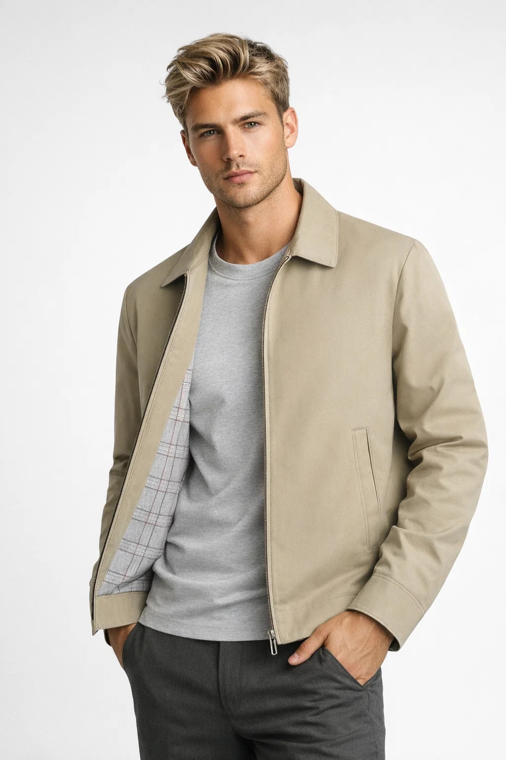 Herrejakke Business Casual med Ternet Foer – Afslappet Snit
