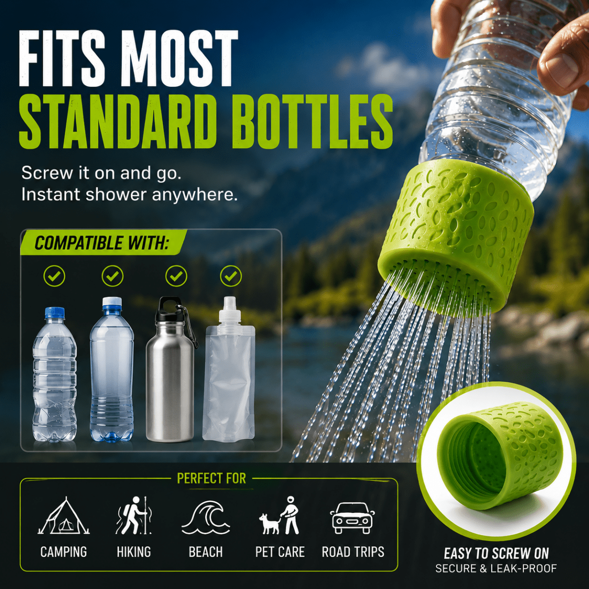 Portable Shower Head – Compact, Suitable for Bottles, Ideal for Camping and Outdoor Activities