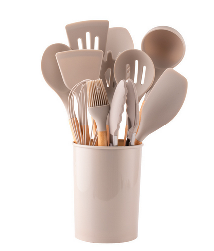 Silicone Kitchen Utensil Set – BPA-free, Heat Resistant with Bamboo Handle for Easy Cooking on the Baking Sheet