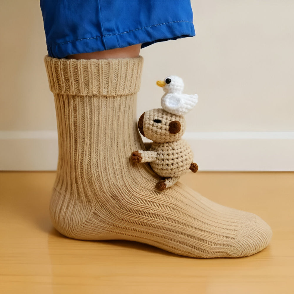 Pluche Sokker – 3D Dyredesign med Antiskrid Sål til Vinterhjemmekomfort
