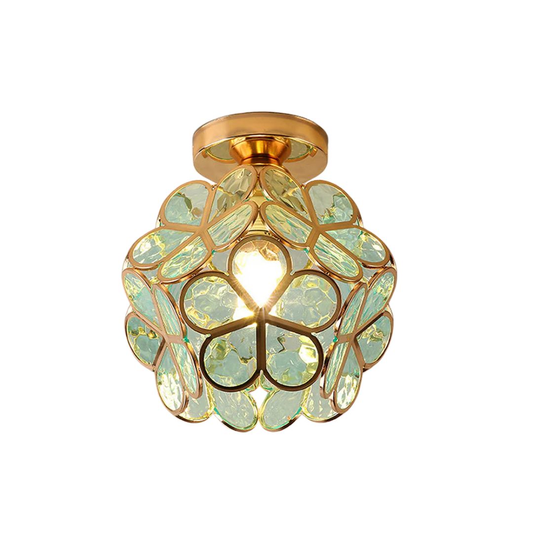 Ceiling Lamp – Gold-Colored Acrylic with Transparent Details, Flower Shape for the Bedroom or Hallway