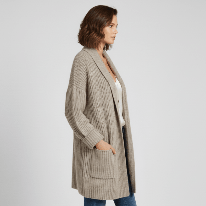 Dame Cardigan med Lange Ærmer – Åben For