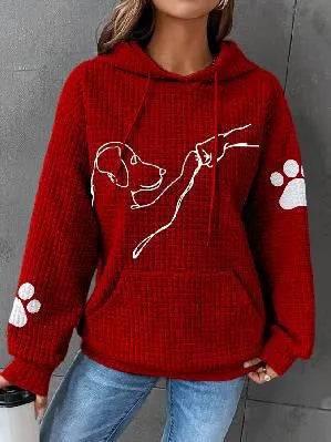 Ladies Casual Hoodie with Dog Print - Hooded Sweatshirt for Leisure and Everyday