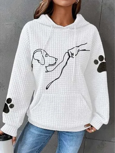 Ladies Casual Hoodie with Dog Print - Hooded Sweatshirt for Leisure and Everyday