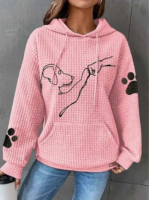 Ladies Casual Hoodie with Dog Print - Hooded Sweatshirt for Leisure and Everyday