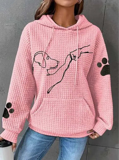 Ladies Casual Hoodie with Dog Print - Hooded Sweatshirt for Leisure and Everyday