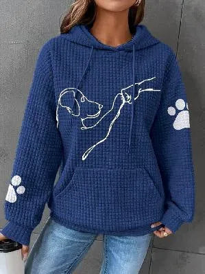 Ladies Casual Hoodie with Dog Print - Hooded Sweatshirt for Leisure and Everyday