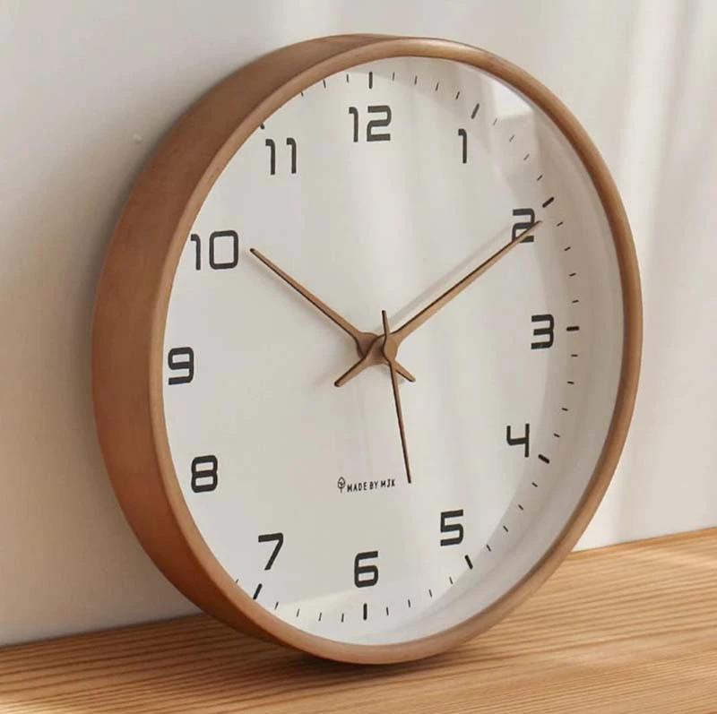 Nordic Wooden Wall Clock - Minimalist Silent Timepiece, wooden frame with white dial