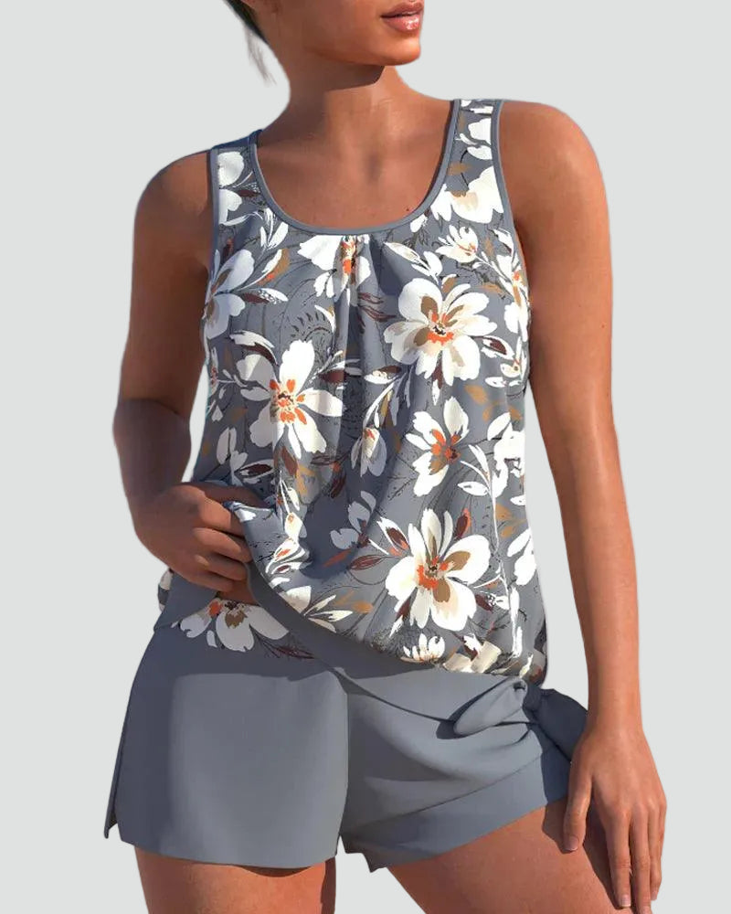 Dame Tankini Sæt med Blomsterprint – Formgivende Badetøj