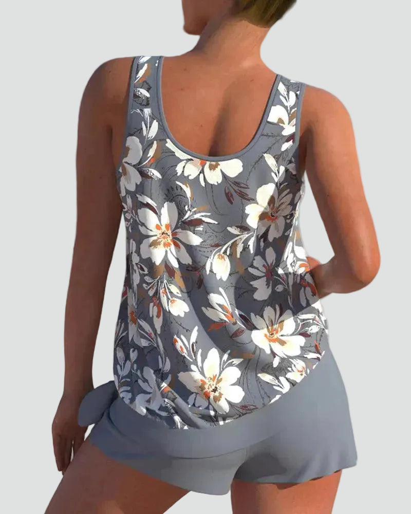Dame Tankini Sæt med Blomsterprint – Formgivende Badetøj