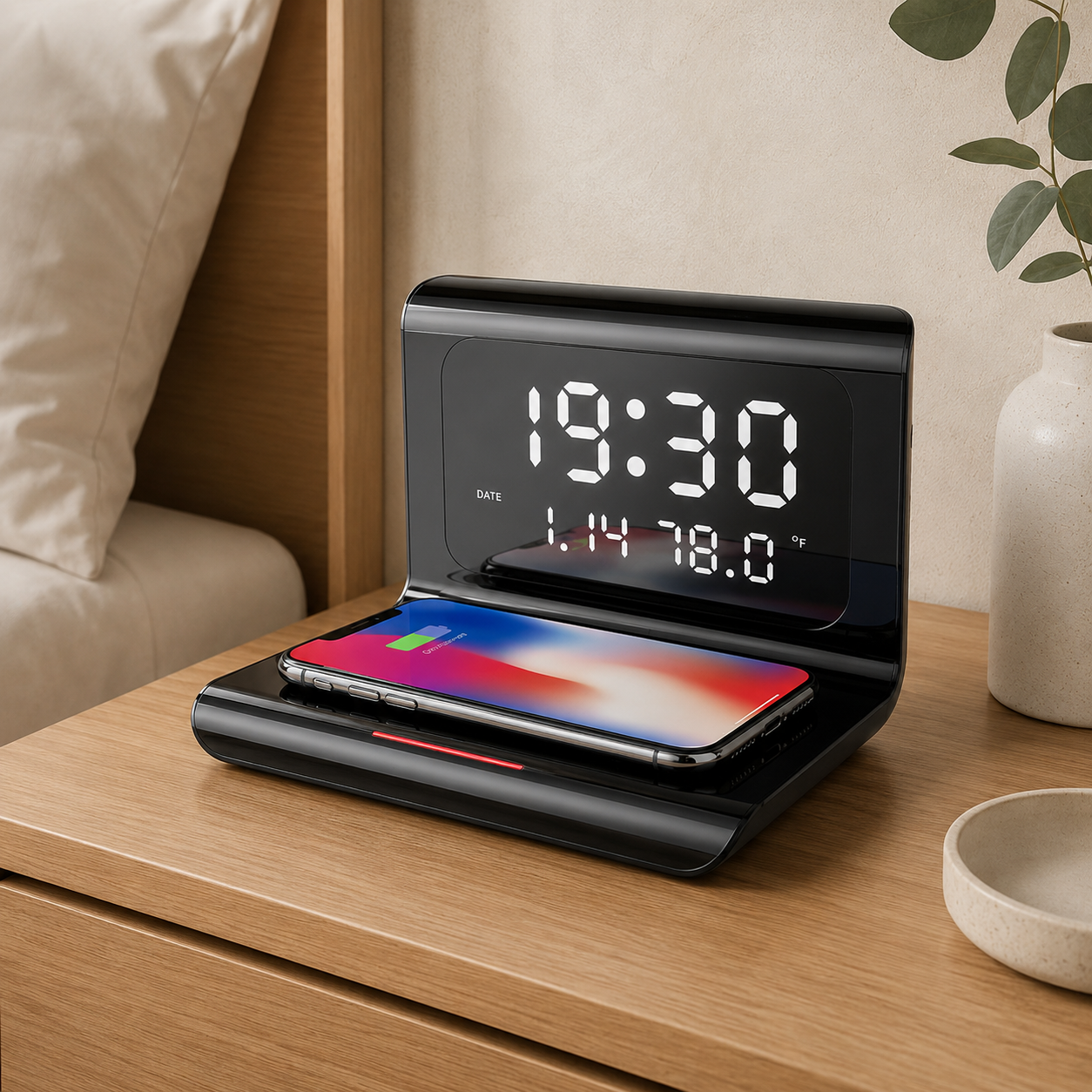 Estación de carga inalámbrica – Negra, diseño compacto 3 en 1 para smartphone, reloj inteligente y auriculares