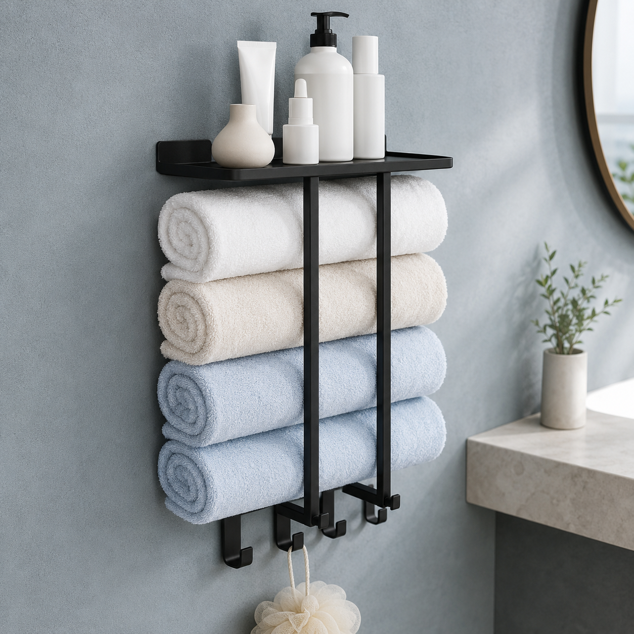 Håndklædehouder – Rustfrit Staal met Gouden Accenten, Modern Design voor Badkamer of Gæstetoilet