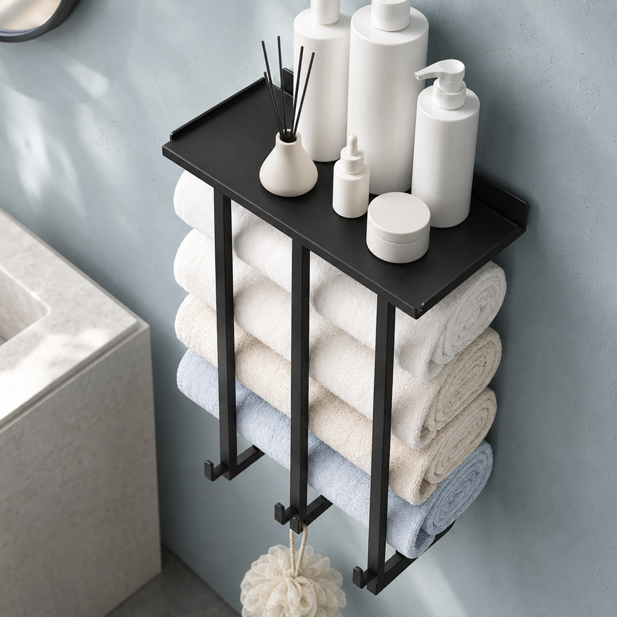 Towel holder – Stainless steel with golden accents, modern design for bathroom or guest toilet