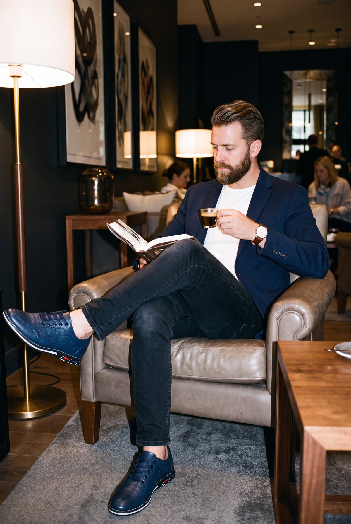 Men's Sneakers Quilted Low Top in Blue — boutique hotel lobby