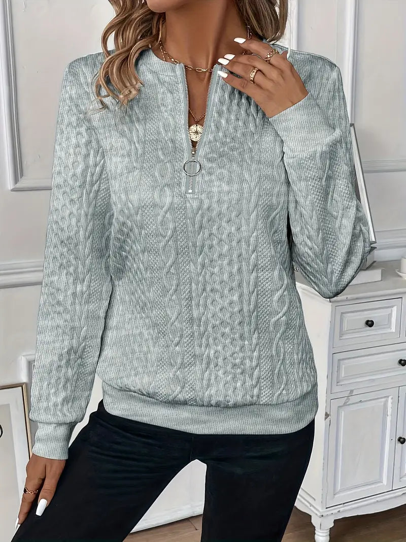 Basic Zip Sweater til kvinder - Langærmet sweater med lynlås til afslappet hverdagsbrug
