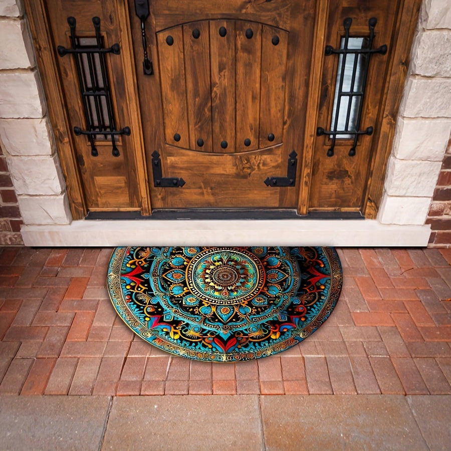 Mandala Door Mat – Polyester, Detailed Design for Entrance or Hallway with Non-Slip Base