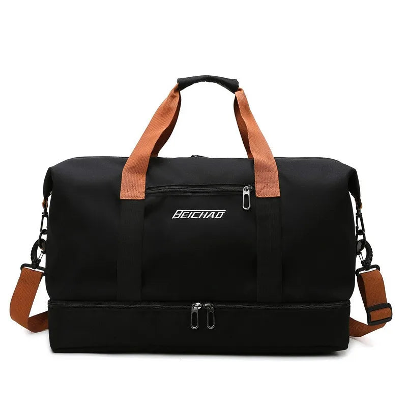 Crossbody Sporttaske – Holdbart Tekstil, Sort, Multifunktionel til Gym og Rejser