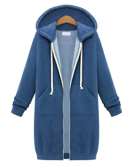 Lang cardigan med hætte til kvinder - Cardigan med hætte og åben front, afslappet fritidstøj til hjemmet og fritiden
