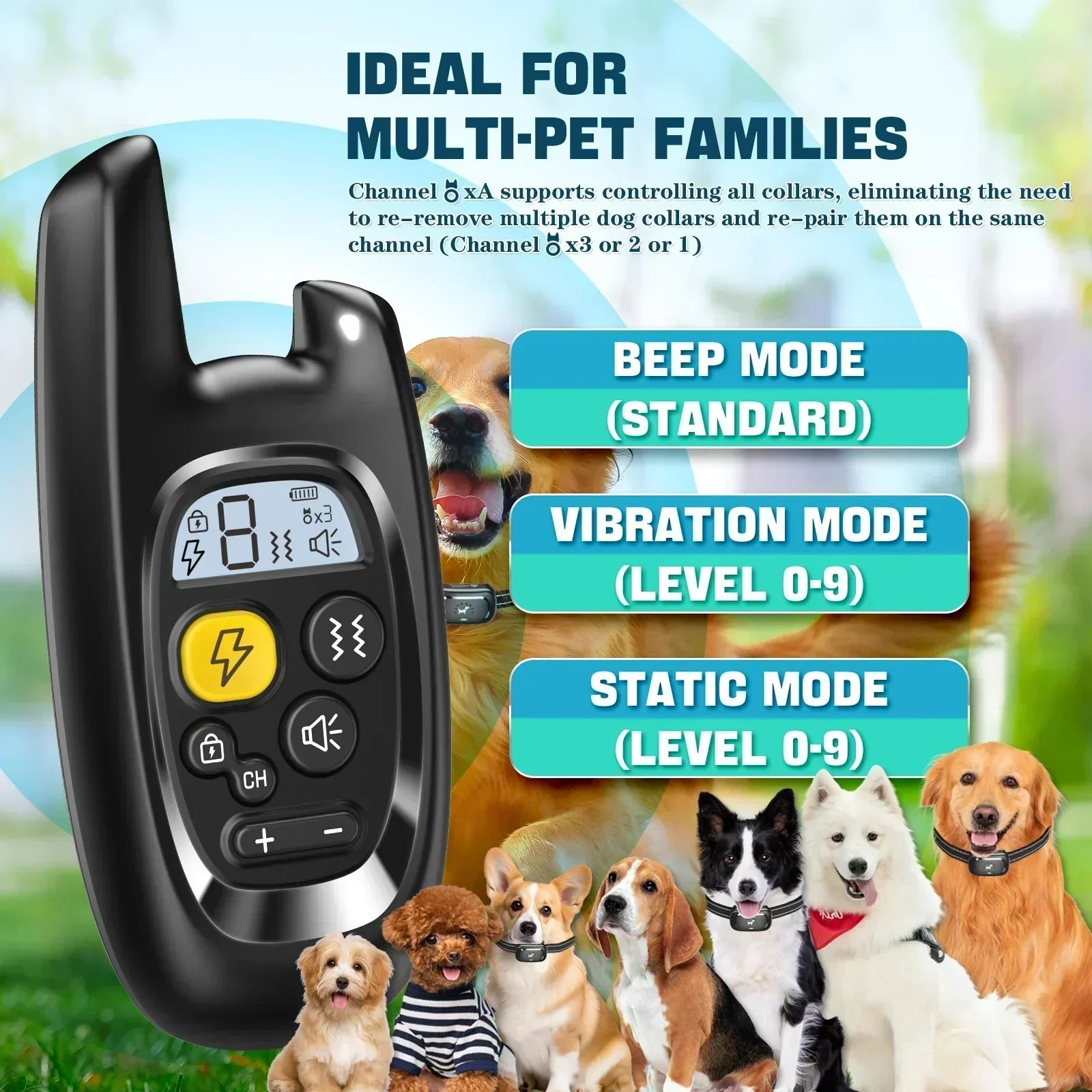 Remote-Controlled Dog Training Collar – Waterproof, with Sound, Vibration, and Shock Functions for Effective Training Up to 1,600 ft