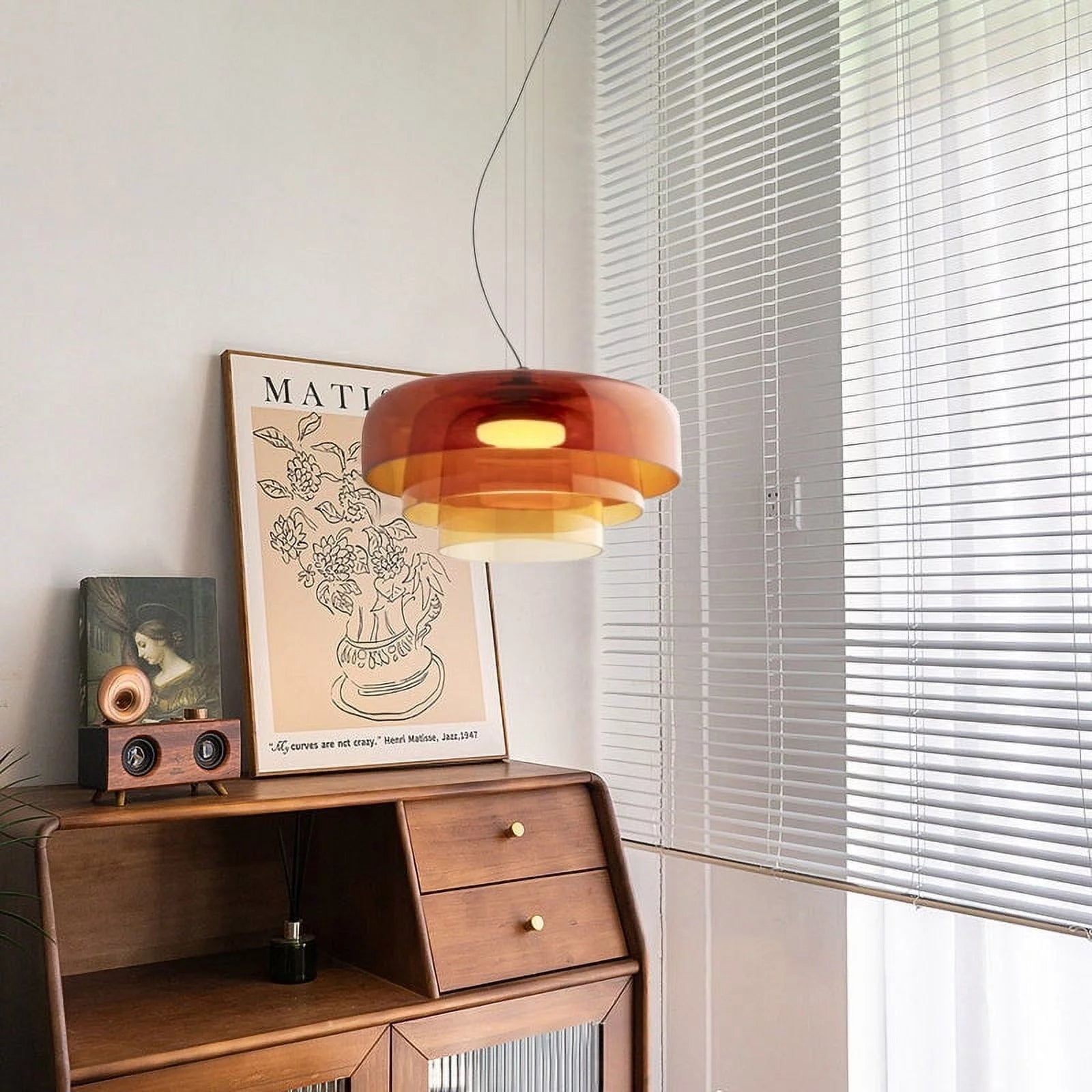 Layered Glass Pendant – Modern Design in Orange, Green or Gray for Dining Table or Living Room