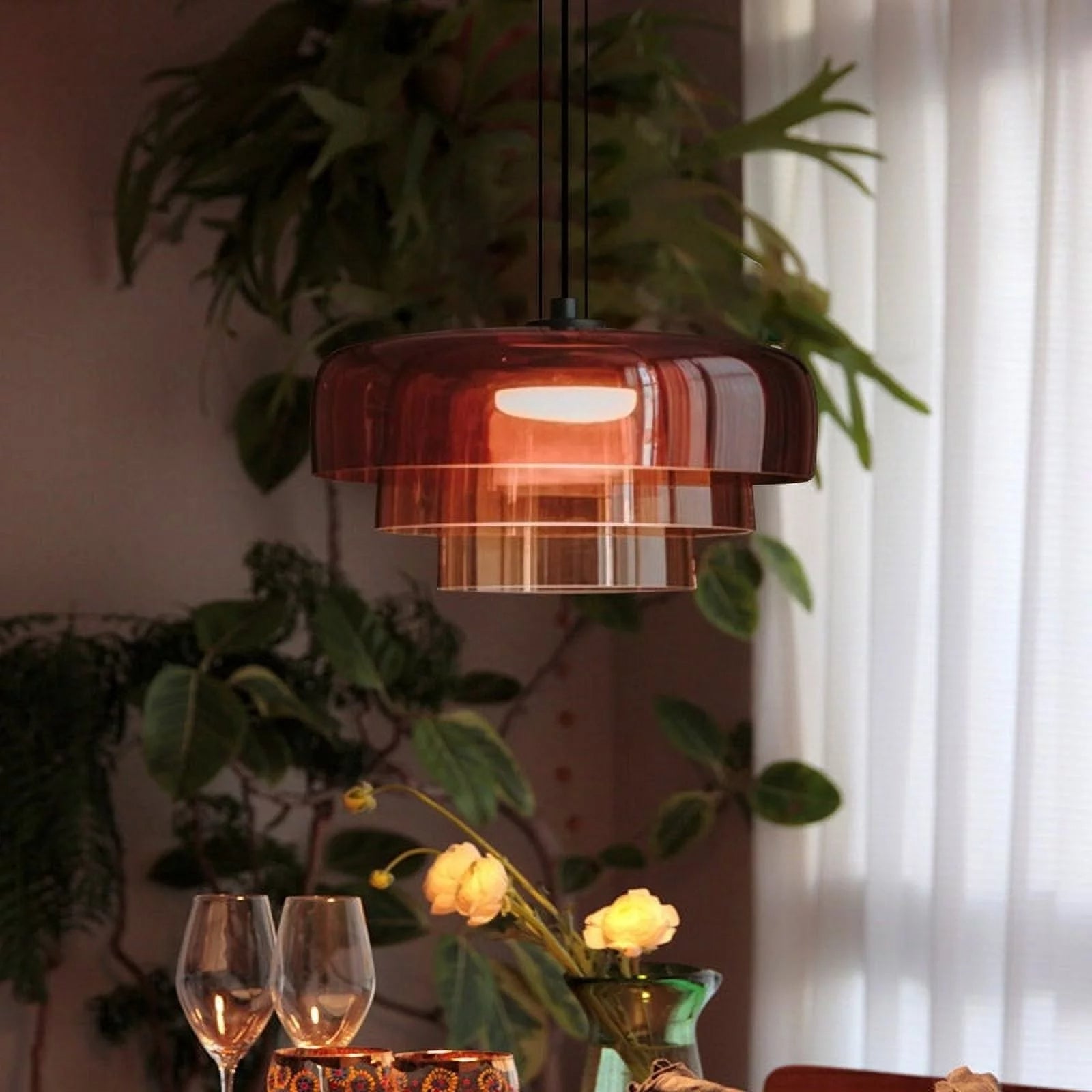 Layered Glass Pendant – Modern Design in Orange, Green or Gray for Dining Table or Living Room